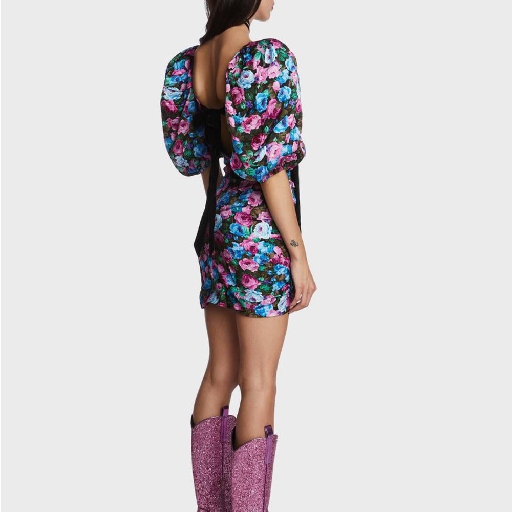 For Love And Lemons Floral Mini Dress with Black Bow - Picture 4 of 4